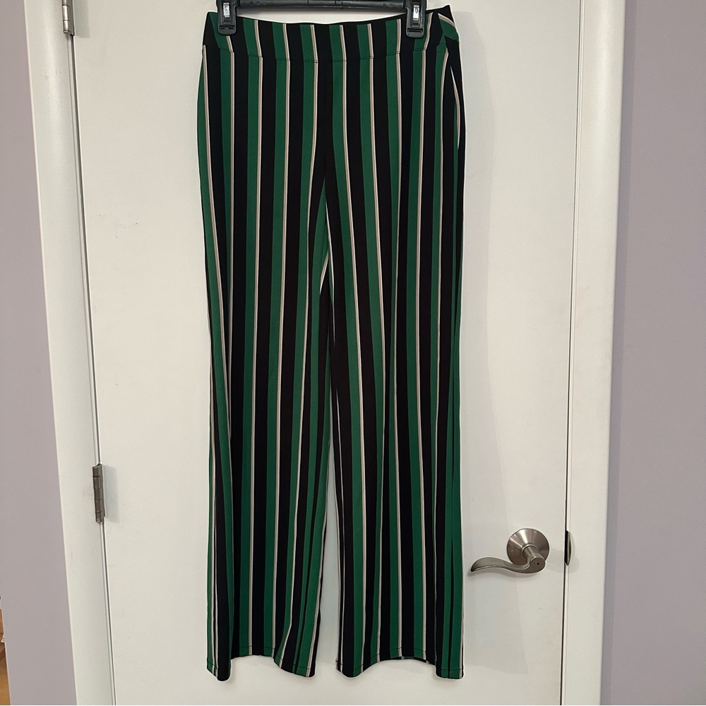 INC International Concepts Green and Black Striped Wide Leg Pants